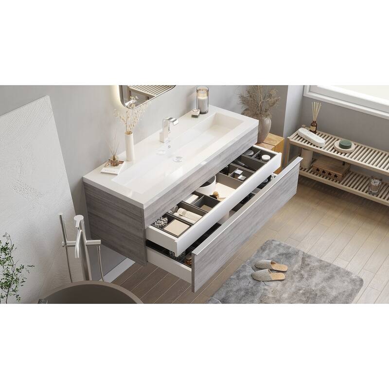 Trough Collection 42" Wall Mount Cultured Marble Top Bathroom Vanity with Sink and Drawer