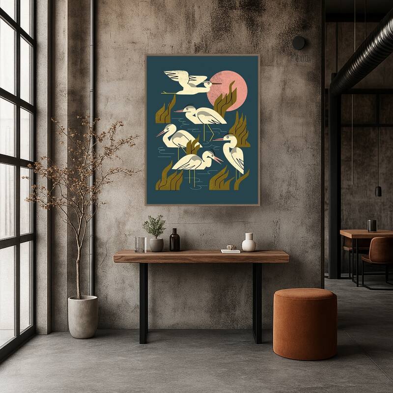 Five Heron Flock by Renea l. Thull Framed Canvas Wall Art Print