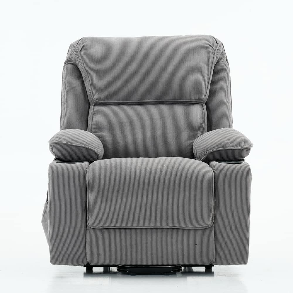 Corduroy Power Lift Recliner Chair with Heating & Massage, Heavy Duty Reclining Sofa with 2 Cup Holders & Side Pockets