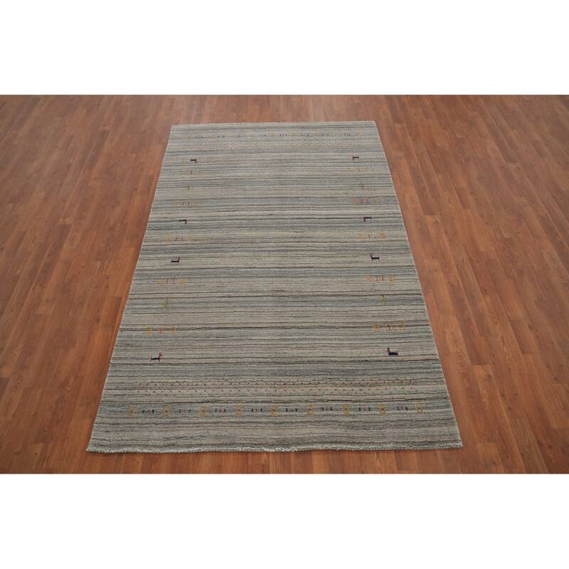 Hand Knotted Oriental 100% Wool Carpet Tribal Animal Pictorial Multi-Colored Gabbeh Area Rug - 7' 10'' X 4' 10''