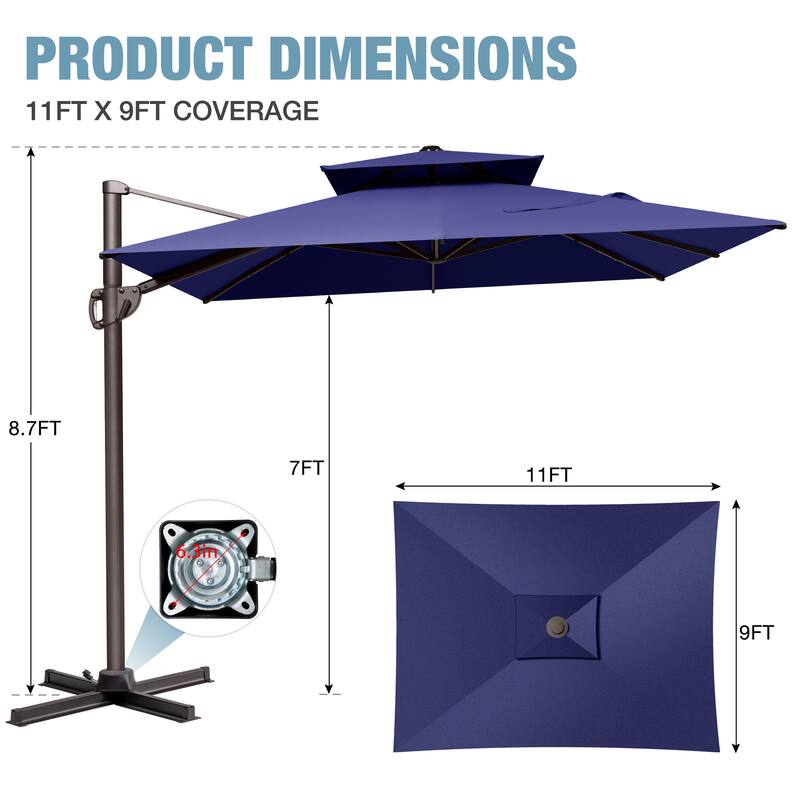 VredHom 9X11FT Outdoor Dual Wind Vent Offset Cantilever Patio Umbrella