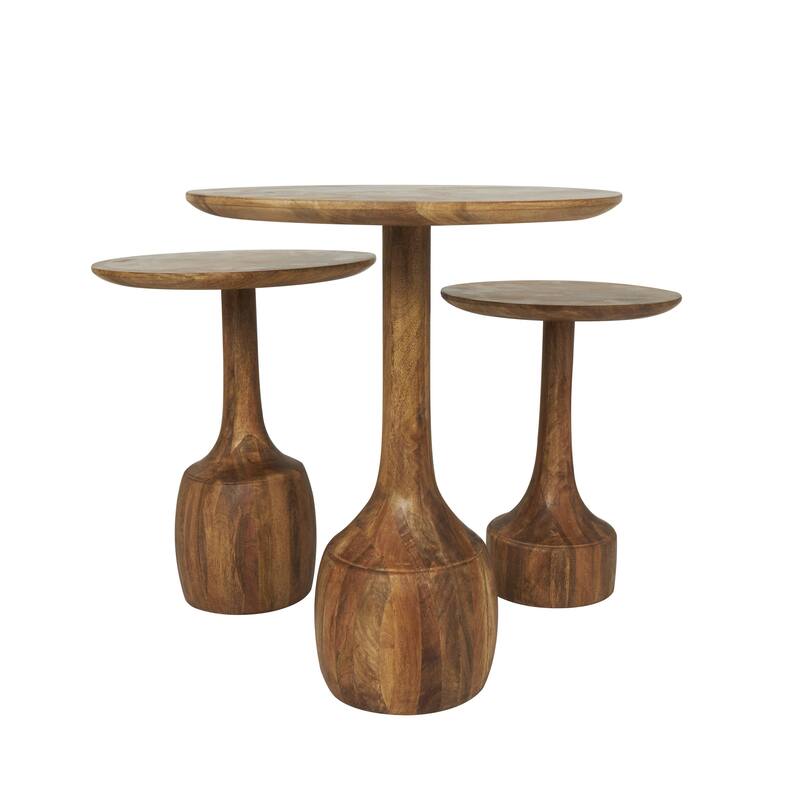 Mango Wood Handmade Side End Accent Table with Elevated Bases - Set of 3 Brown - Roche River Decor