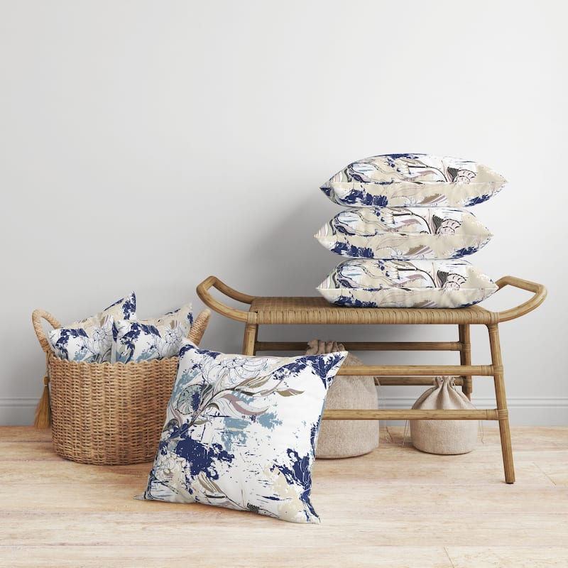 Leaf Lurker Faux Suede Reversible Throw Pillow White and Blue