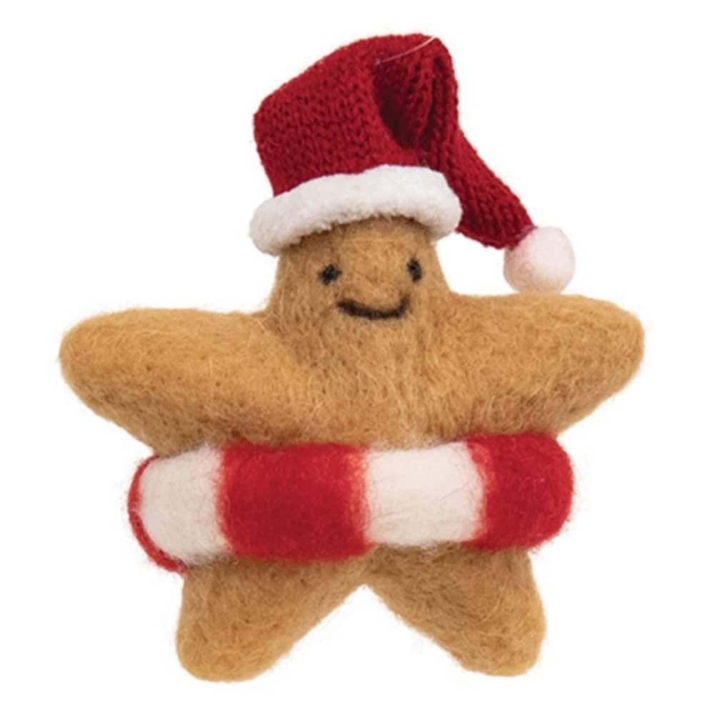 Felt Starfish Ornament with Santa Hat Coastal Christmas Decor - 4.50 in.