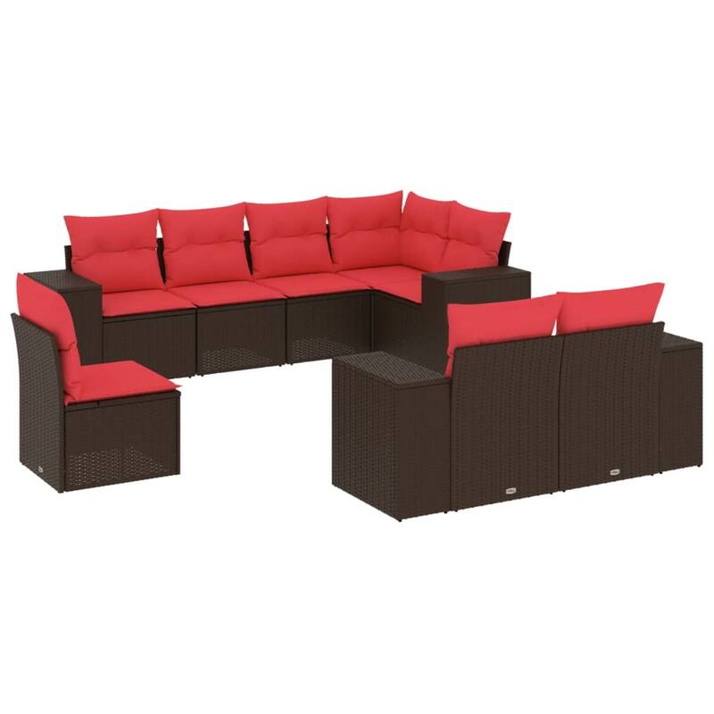 vidaXL 8/9 Piece Patio Sofa Set with Cushions Black/Brown/Gray Poly Rattan - 24.4 x 24.4 x 27.2