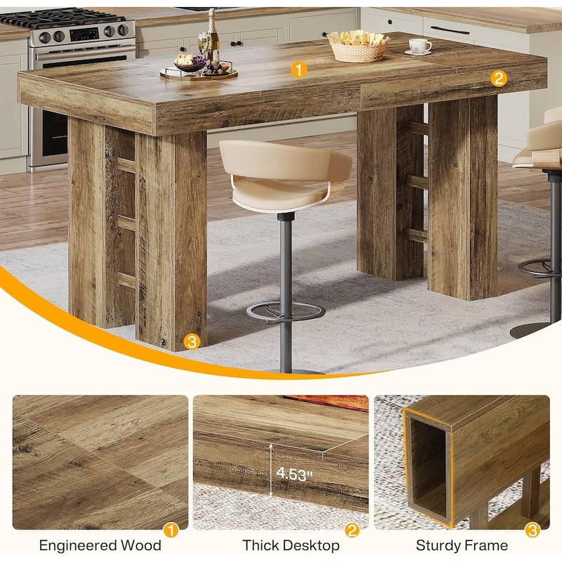 63-Inch Farmhouse Long Bar Table, Wood Rectangular Counter Height Pub Table for Kitchen, Dining Room, Living Room