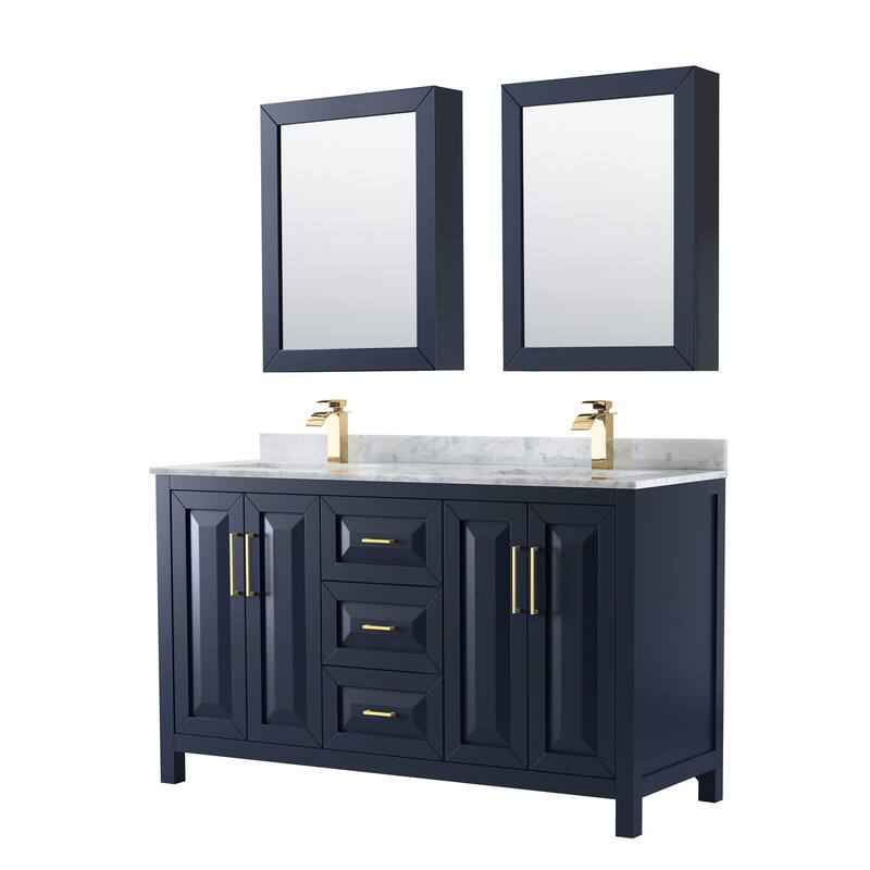Wyndham Collection Daria 60" Free Standing Double Vanity Set with MDF - Dark Blue - Painted