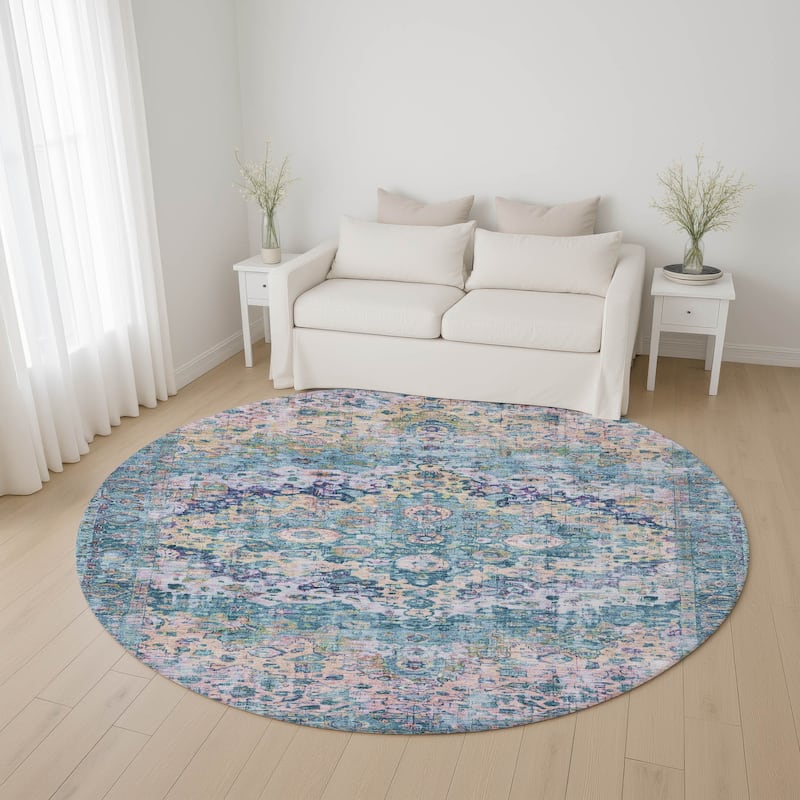 Premium Washable Super Soft Traditional Vintage Mayfield Rug - Denim - 8' x 8'