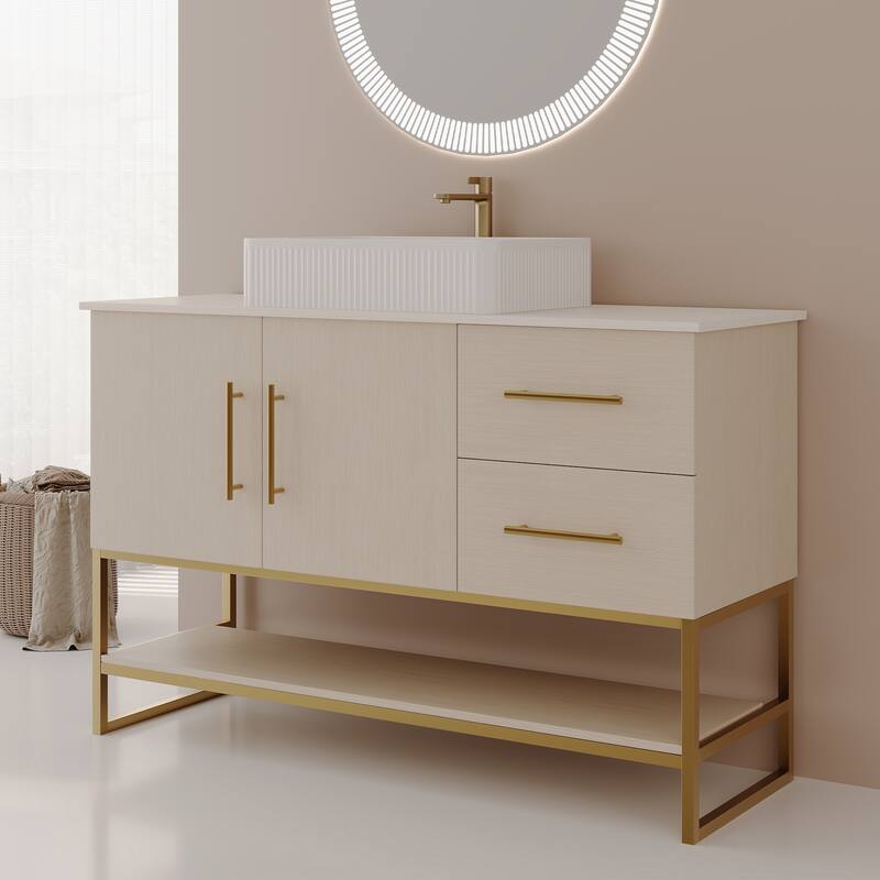 47.2" Modern Bathroom Vanity with Ceramic Vessel Sink, Gold Accent Free Standing Cabinet