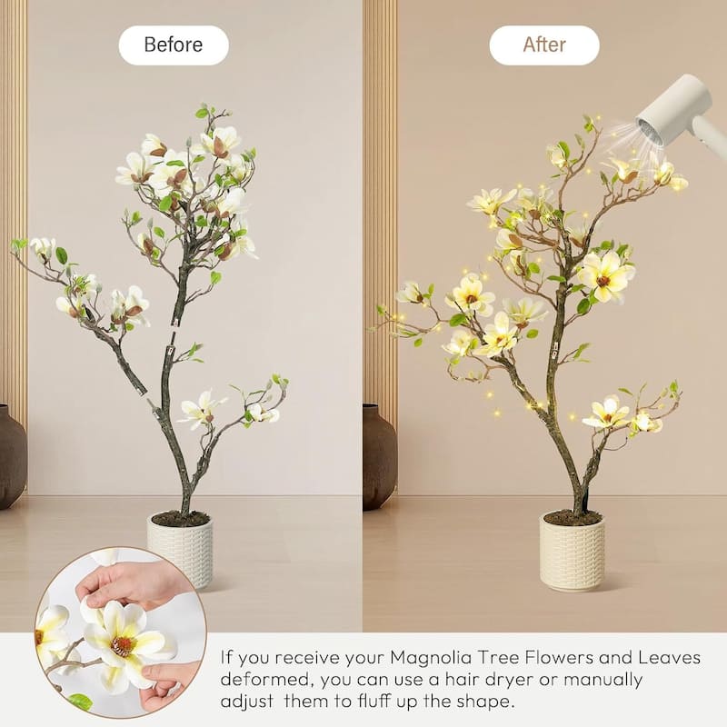 Faux Artificial Flower Tree, Magnolia Plants with Light for Home Decor