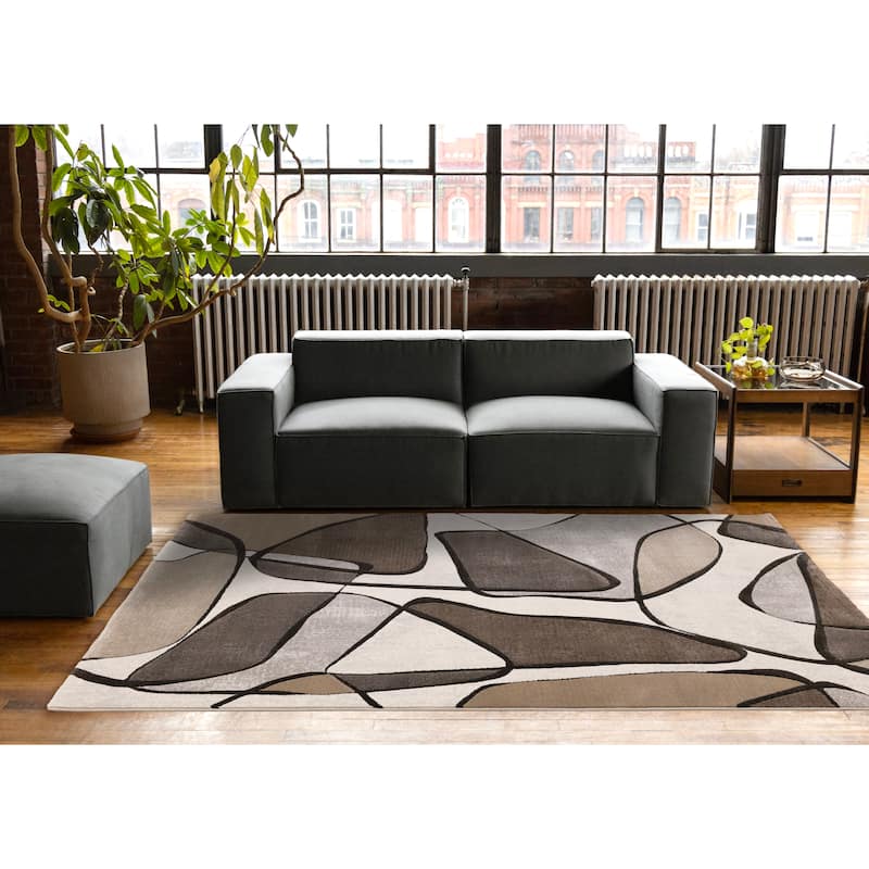 Brown Grey White Beige Abstract Geometric Area Rug
