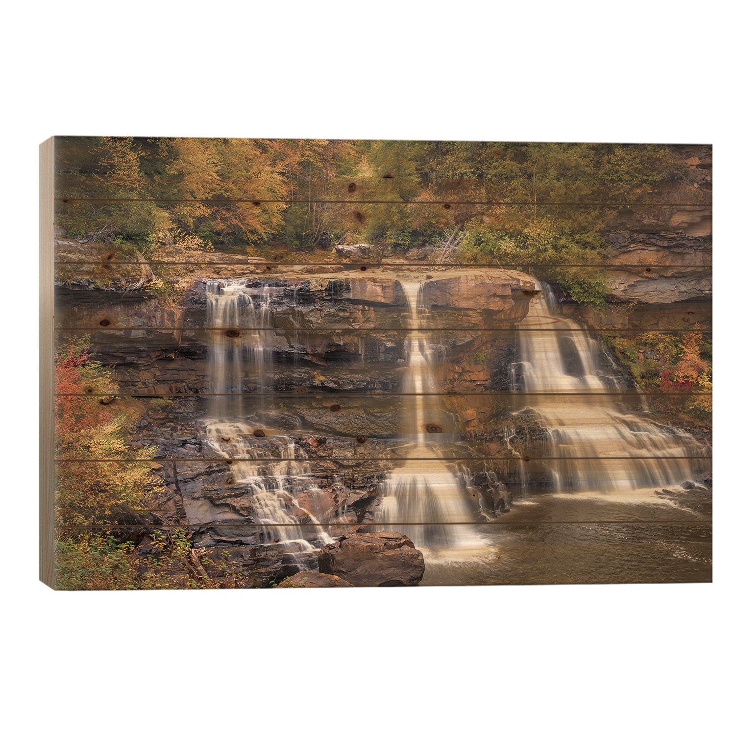USA, West Virginia, Blackwater Falls State Park. Waterfall and forest scenic. Print On Wood by Jaynes Gallery - Multi-Color