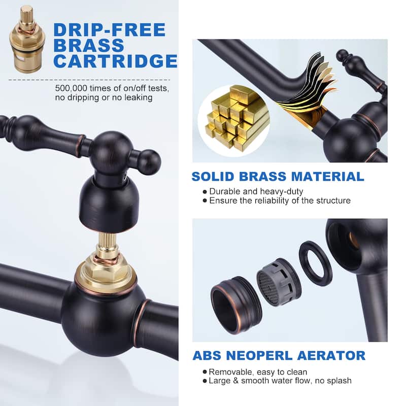 WOWOW 2-Handle Deck Mount Pot Filler Kitchen Faucet with Dual Swing Joints Design