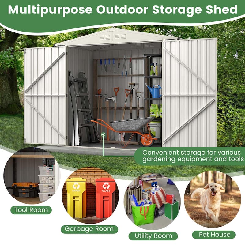 Costway 7 x 4 FT Metal Outdoor Storage Shed Snap-on Structures for - See Details