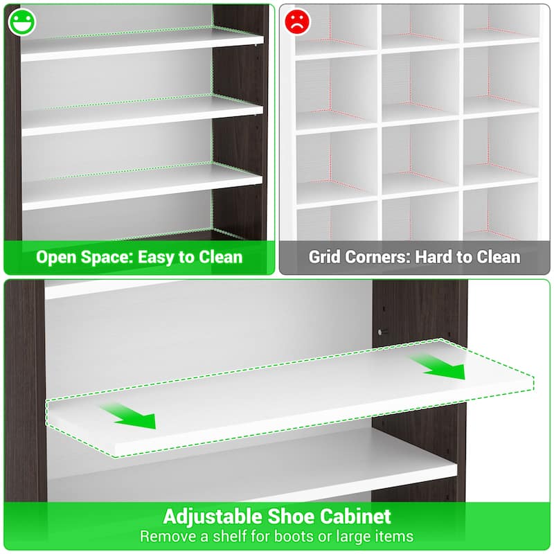 Rackcog 9-tier 64'' Tall Shoe Cabinet, 36 Pairs Wooden Shoe Storage Rack for Closet, Entryway
