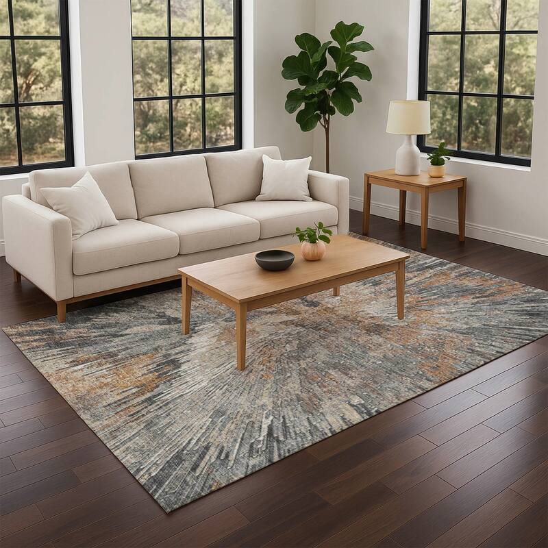 Machine Washable Indoor/ Outdoor Abstract Burst Chantille Rug