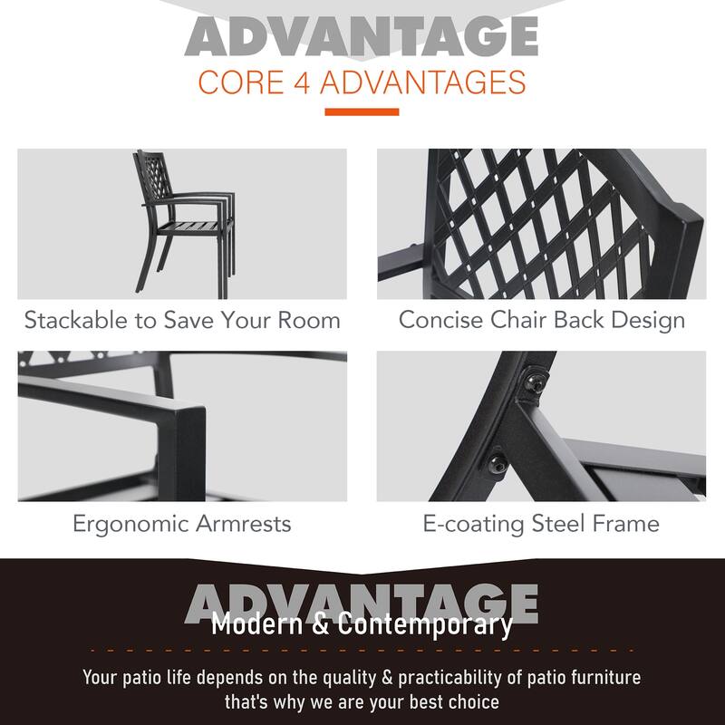 MAISON ARTS 7-Piece Metal Patio Dining Set With 1 Rectangular Table & 6 Stackable Dining Chairs