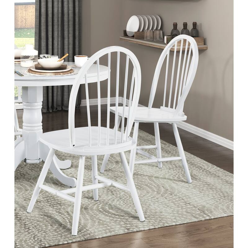 Farmhouse Style Wooden Dining Chairs Set of 2 - White Finish