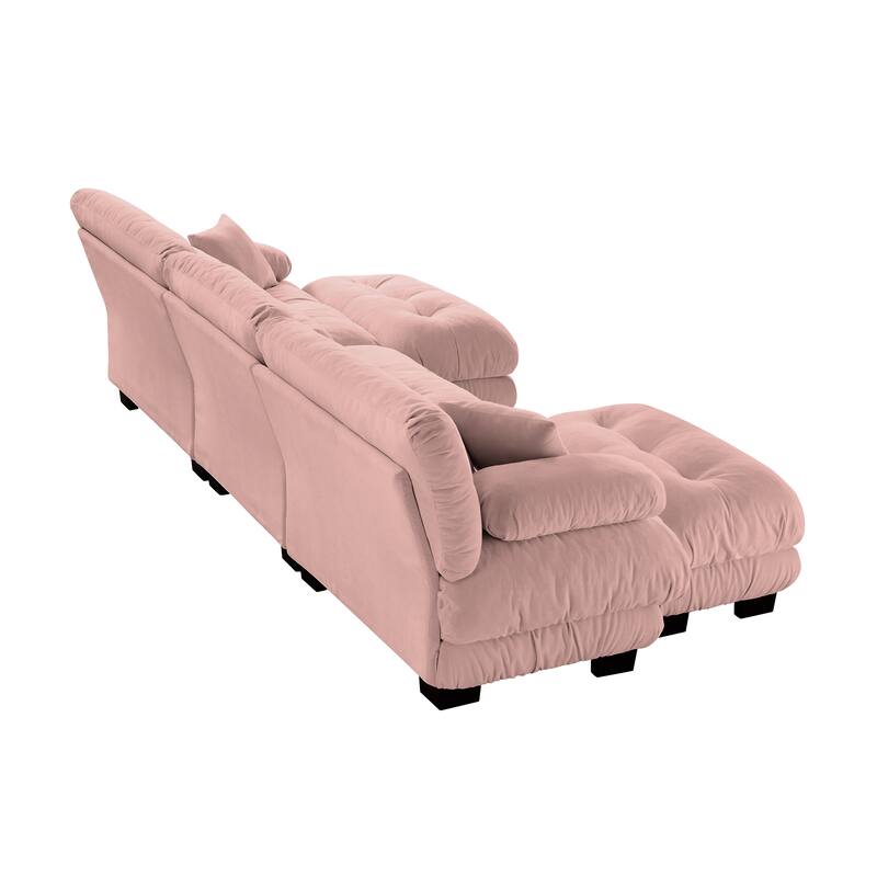 Anmytek Pink Chenille Modular U-Shaped Sectional Sofa with Two Ottomans Deep Seat Oversized Cloud Couch