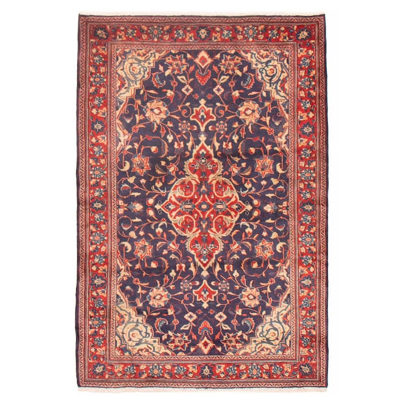 ECARPETGALLERY Hand-knotted Kayseri Navy Wool Rug - 3'6 x 5'1 - Dark Navy - 3'6 x 5'1