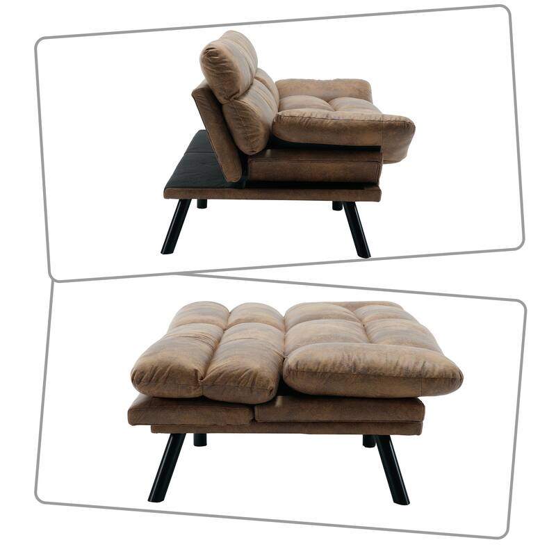 Modern style sofa futon with adjustable backrest and adjustable armrests, metal legs for bedroom living room flat dormitory