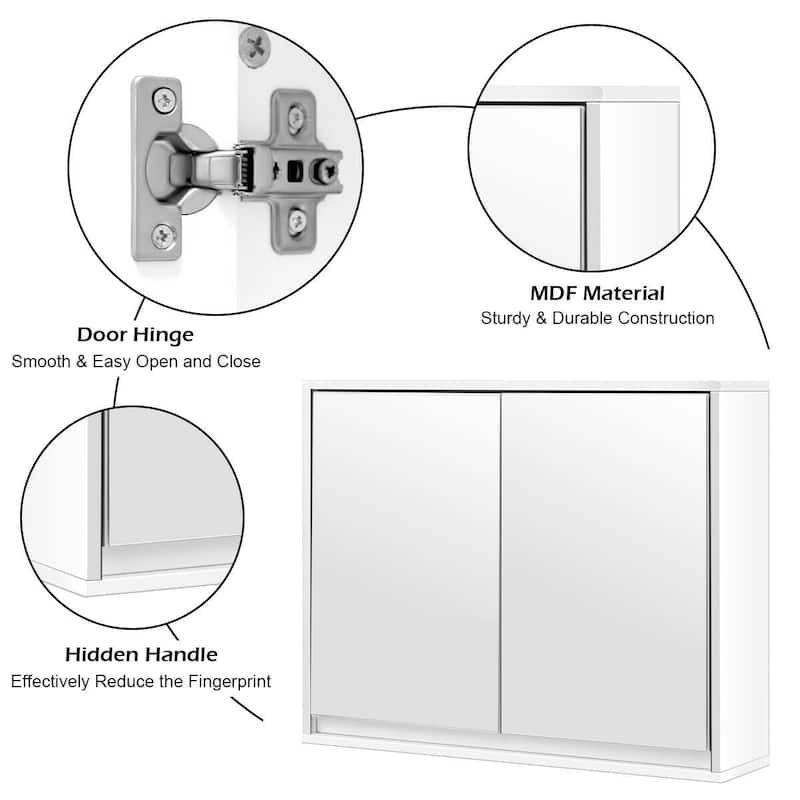 Costway Wall Mounted Bathroom Medicine Cabinet Storage Cabinet Double