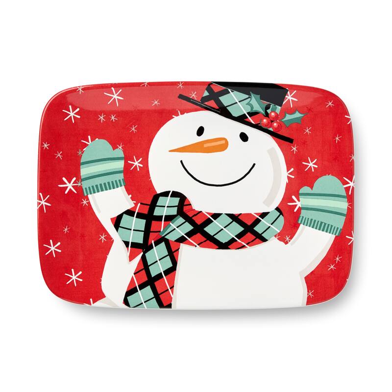 Certifed International Christmas Whimsy Snowman Rectangular Platter 14" x 10" - 14 L x 10 W x 1.125 H