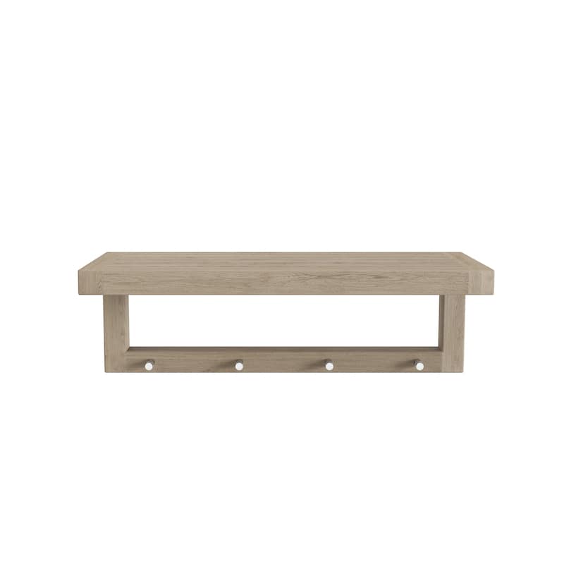 Moa Teak Wall Shelf with Hooks
