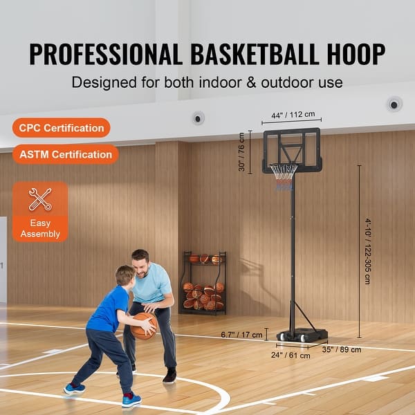 dimension image slide 1 of 2, Basketball Hoop, Adjustable Height Portable Backboard System, Basketball Hoop & Goal, Kids & Adults Basketball Set with Wheels