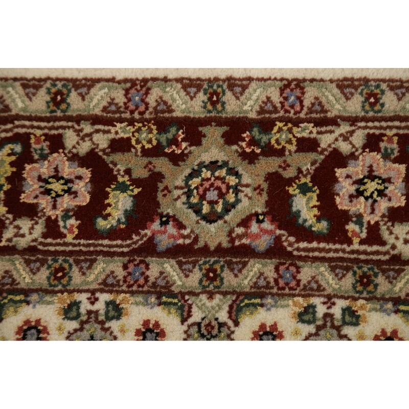 Hand Knotted Oriental 100% Wool Carpet Traditional Floral Beige & Ivories Tabriz Runner Rug - 20' 2'' X 2' 5''
