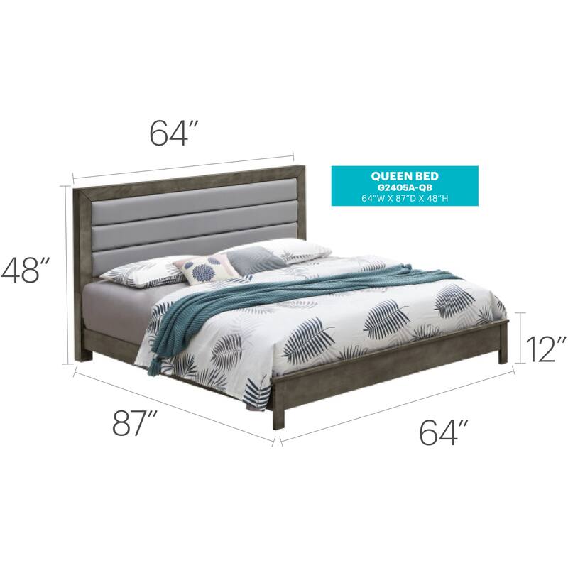 Roomfitters Upholstered Platform Bed Frame with Horizontal Channel Padded Headboard, No Box Spring Needed - Grey - Queen