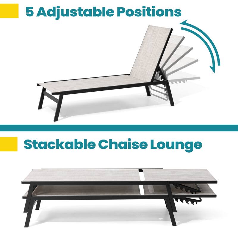 VredHom Outdoor Patio Stackable Adjustable Chaise Lounge Chairs
