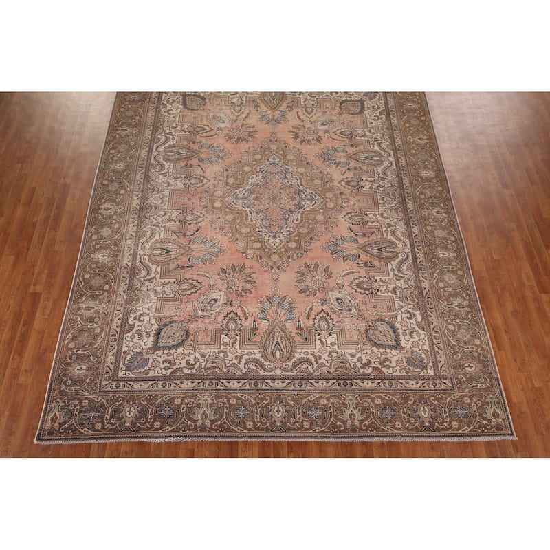 Distressed Tabriz Persian Vintage Rug Hand-Knotted Wool Carpet - 9'5" x 12'3"