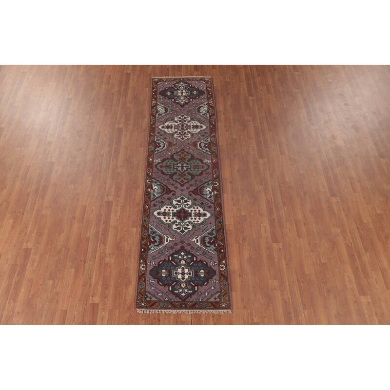 Geometric Purple Kazak Oriental Runner Rug Handmade Wool Carpet - 2'6"x 9'8"