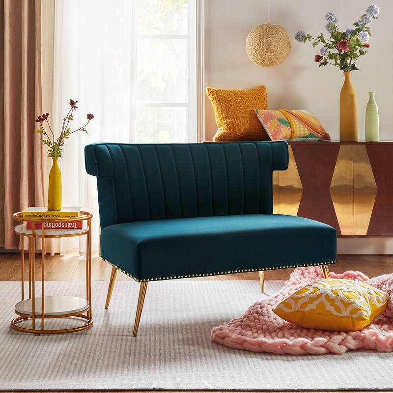 Aeneas 46"in. Modern Velvet Wingback Tufted Nailhead Trim Loveseat with Metal Adjustable Legs by HULALA HOME