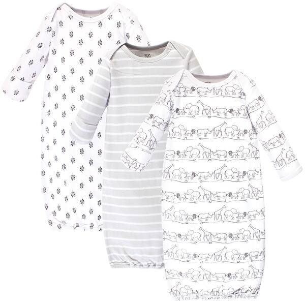 slide 1 of 1, Touched by Nature Baby Organic Cotton Long-Sleeve Gowns 3pk, Safari, 0-6 Months - Safari 0-6 Months - Safari