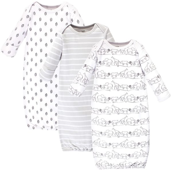 slide 1 of 1, Touched by Nature Baby Organic Cotton Long-Sleeve Gowns 3pk, Safari, Preemie Newborn - Safari Preemie-Newborn - Safari