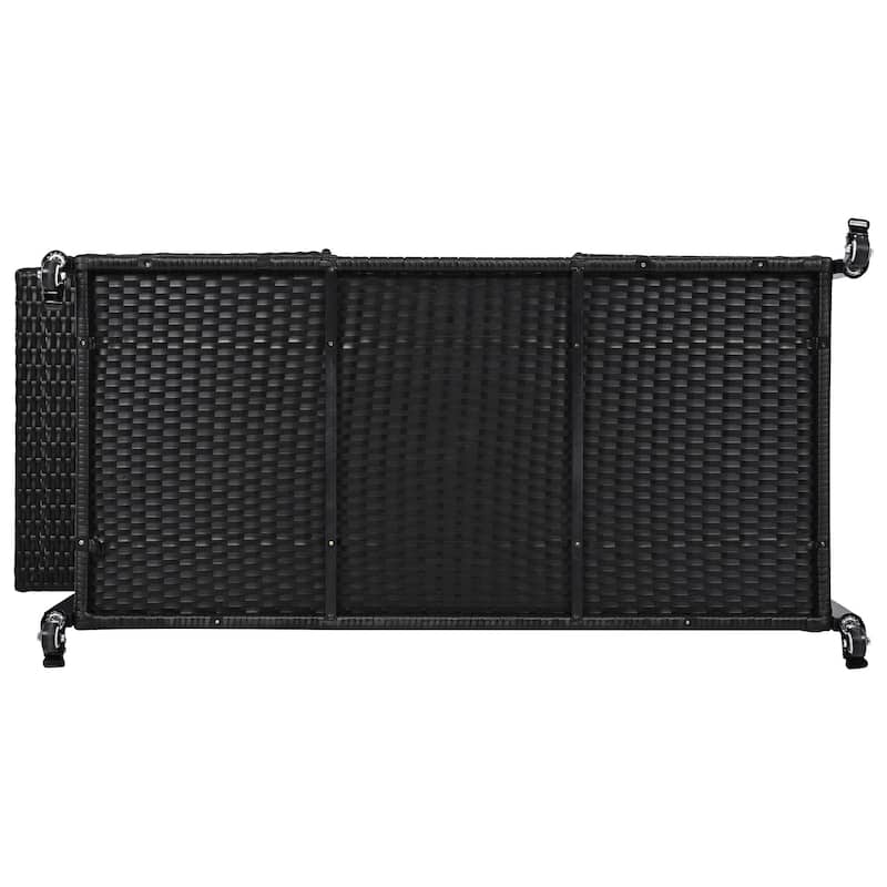 Wicker Outdoor Grill Cart with Drop Leaf Tabletop and Storage Cabinet