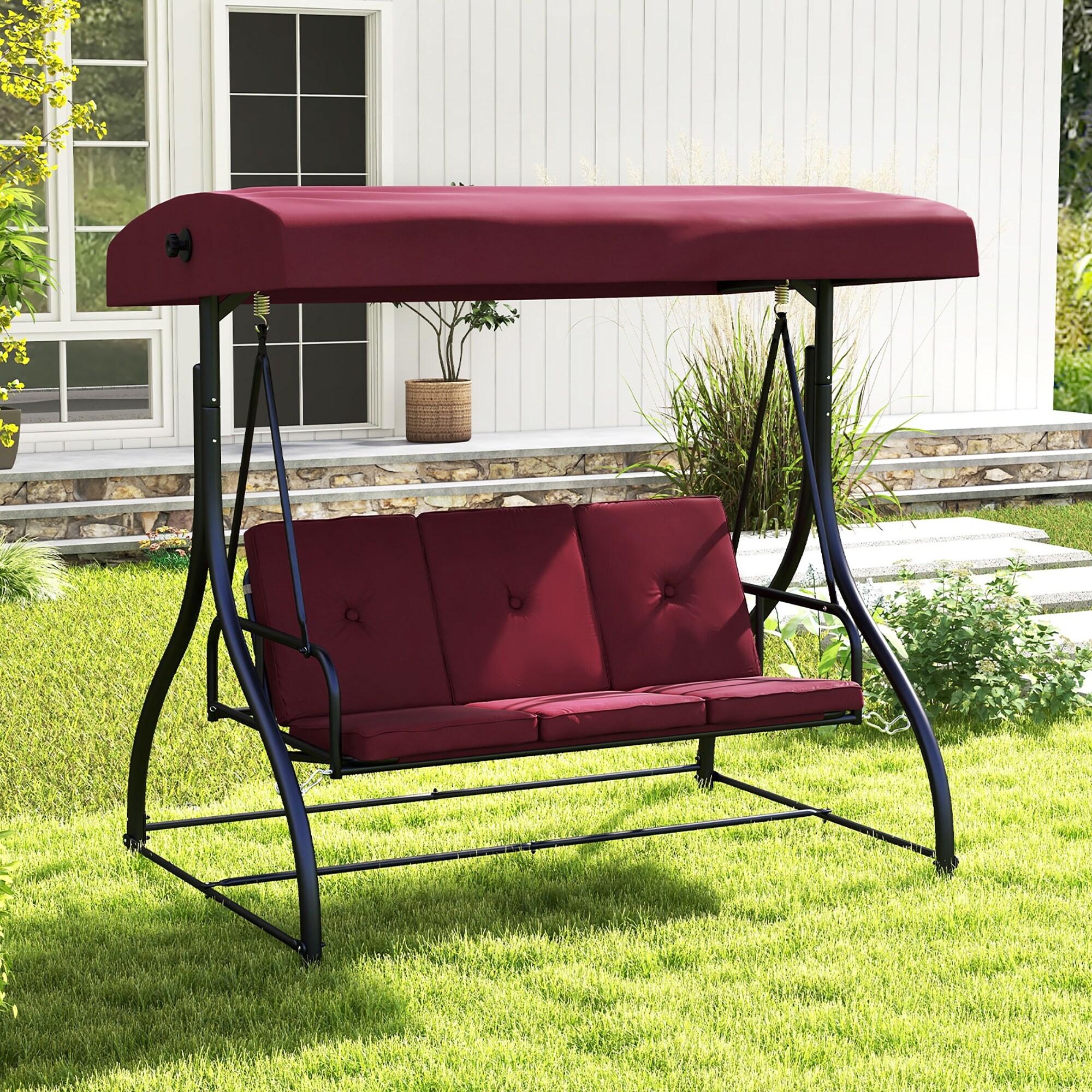 Gymax Converting Patio Swing Chair Porch Swing Bed w Adjustable