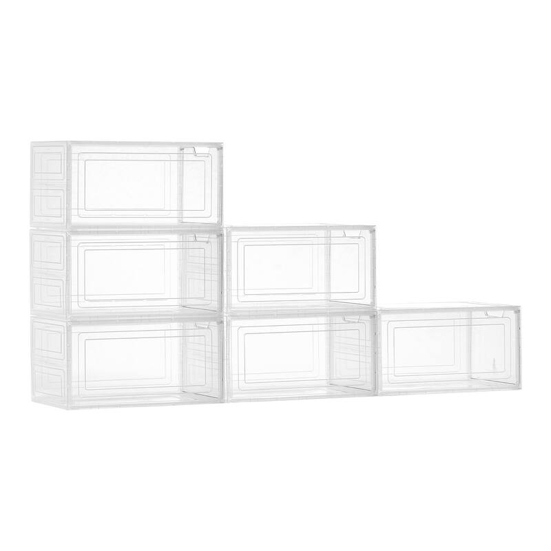 Stackable Shoe Storage Boxes Size 13 with Magnetic Door - 6 pk - Transparent White