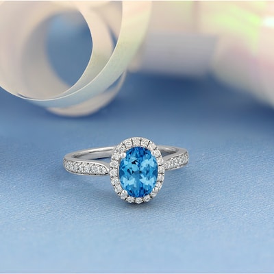 Auriya 1 9/10ct Fancy Oval Swiss Blue Topaz Halo Diamond Engagement Ring 1/4ctw 14k Gold