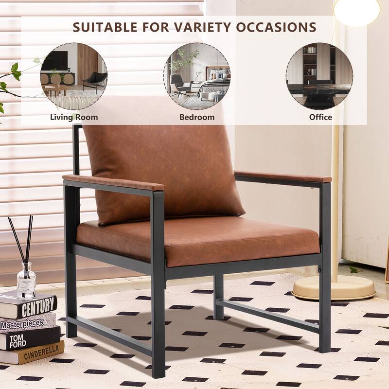 Mieres Mid-Century Style PU Leather Upholstered Accent Chair with Steel Frame, Armchair Single Sofa for Living Room, Bedroom