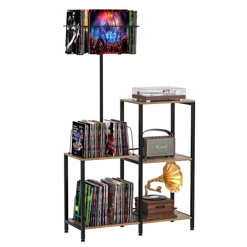 Anmytek Record Player Stand & Table - 6-Tier Rotating Vinyl Storage, Holds 300 Albums, Display Shelf for Bedroom & Living Room