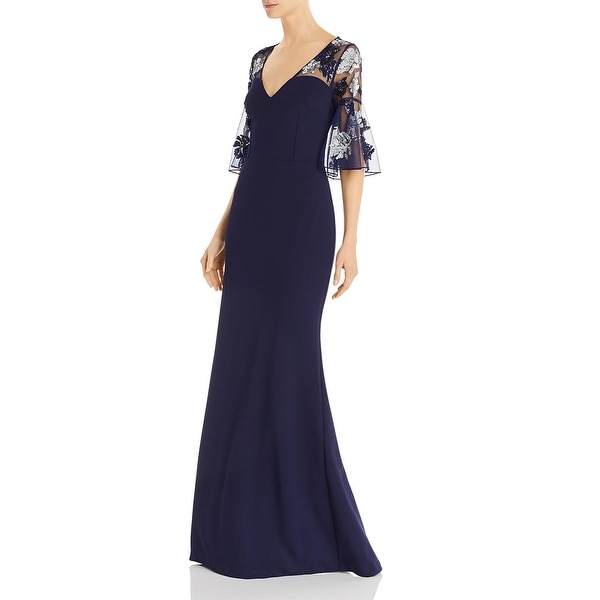 Aidan Mattox Womens Formal Dress Sequined Bell Sleeves - Navy. Opens flyout.