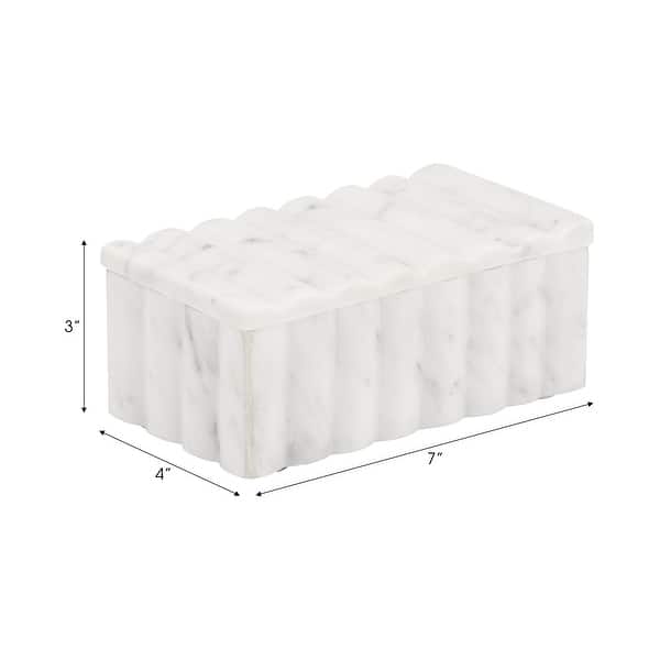 dimension image slide 0 of 2, Decorative Rectangular Marble Ridged Box with Removeable Lid