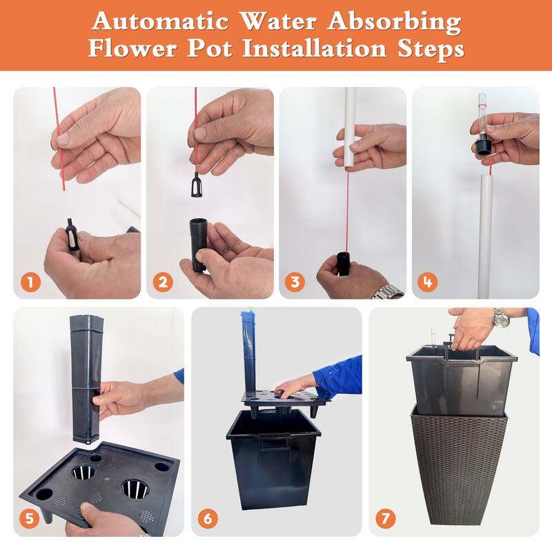 Square Planter Pack of 2, Faux Rattan Flower Pot with Automatic Watering System