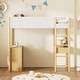 preview thumbnail 2 of 84, Modern Teddy Fleece Loft Bed with Storage Shelf, Drawers & Desk, Multi-Functional Wood Loft Bed Frame w/Soft Padding