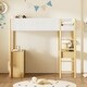 preview thumbnail 2 of 93, Teddy Fleece Loft Bed with Foldable Study Table, 4 Storage Drawers and Shelves Wood High LoftBed Frame for Bedroom