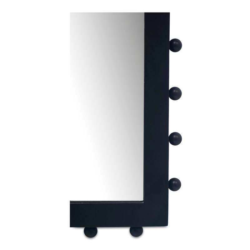 NADAAL STUDIOS Tallis Black Iron Wall Mirror with Finial Detail and Hanging Hardware