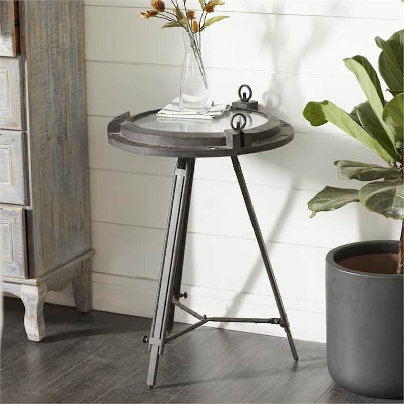 Casa Cortes Industrial Metal Round Clock Coffee Table - Brown - Wood